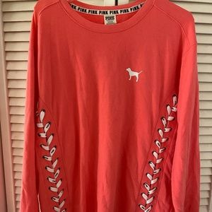 PINK Crew Neck Sweatshirt with Lace-up Design